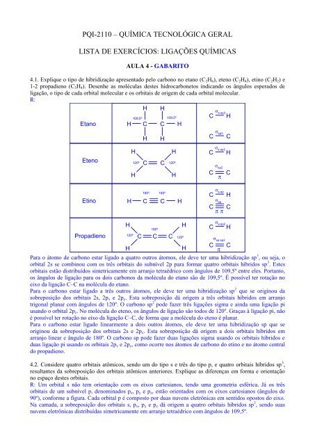 química tecnológica geral lista de exercícios: ligações químicas