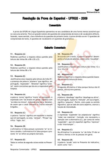 Resolução de Espanhol - UFRGS 2009 - PasseNaUFRGS.com.br