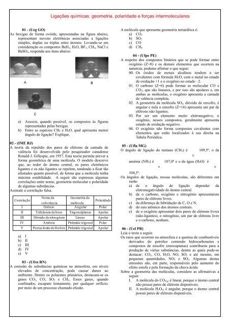 Ligações químicas: geometria, polaridade e forças intermoleculares