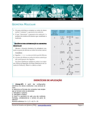 geometria molecular exercícios de aplicação - Portal de Estudos em ...