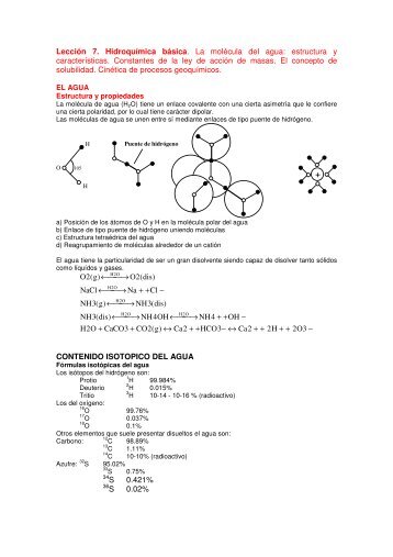 Lección 7. Hidroquímica básica. La molécula del agua: estructura y ...