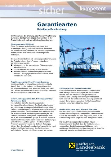 Detaillierte Beschreibung der Garantiearten (pdf, 140 kB) - Raiffeisen