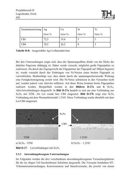 Projektbereich D Lugscheider, Erich 383 Projektbereich D ... - SFB 289