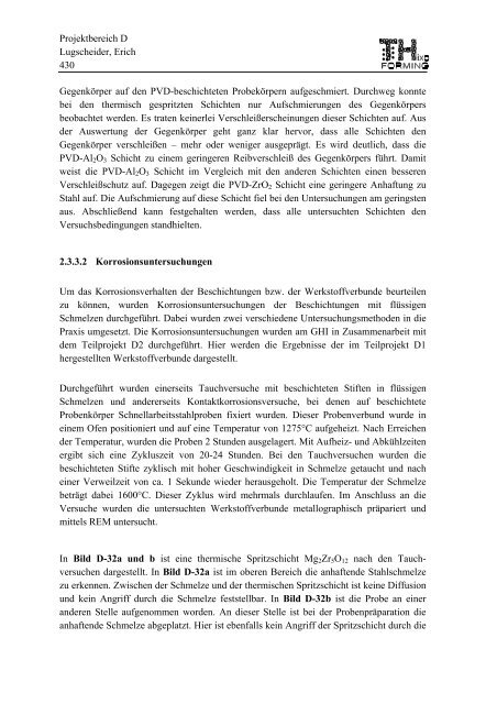 Projektbereich D Lugscheider, Erich 383 Projektbereich D ... - SFB 289