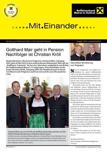 Mit.Einander RB Matrei i. O., Bankstelle Prägraten, Ausgabe ... - Tirol