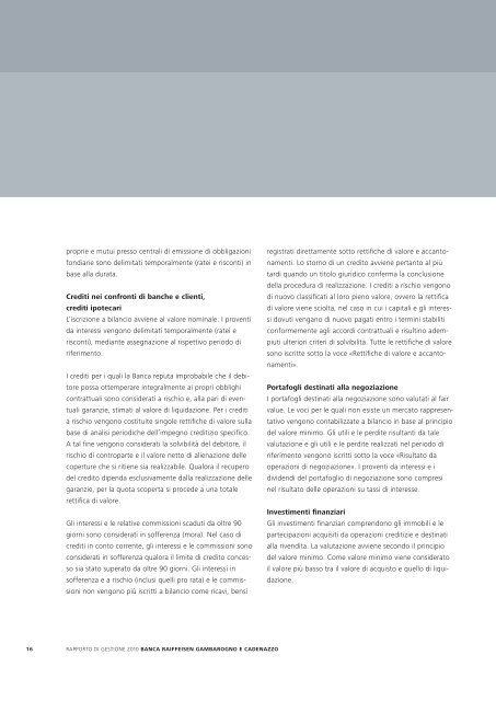Rapporto di gestione 2010 Banca Raiffeisen Gambarogno e ...
