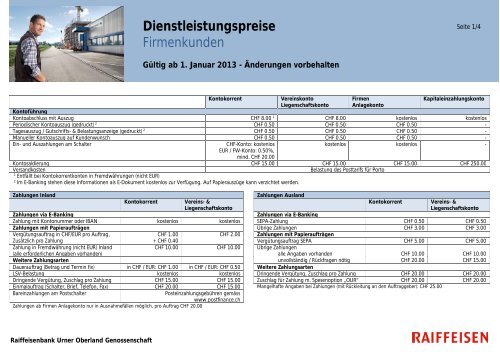 Dienstleistungspreise Firmenkunden - Raiffeisen