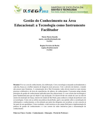 Gestão do Conhecimento na Área Educacional: a Tecnologia ... - aedb