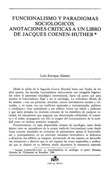 funcionalismo y paradigmas sociológicos. anotaciones criticas a