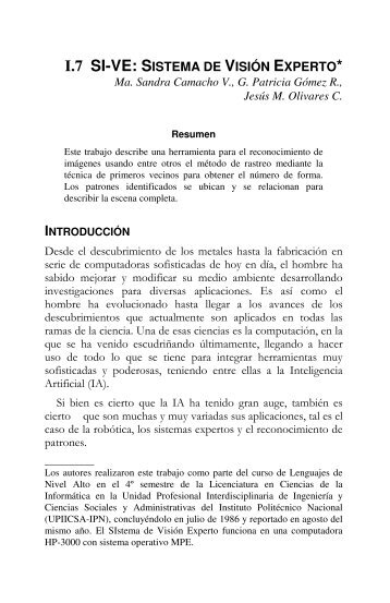 I.7 SI-VE: SISTEMA DE VISIÓN EXPERTO* - Fernando Galindo Soria