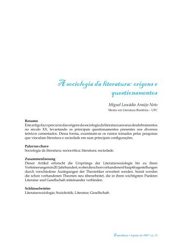 A sociologia da literatura: origens e questionamentos - Revista ...