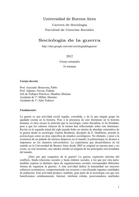 Sociología de la guerra - Bonavena - carrera de sociología - UBA ...