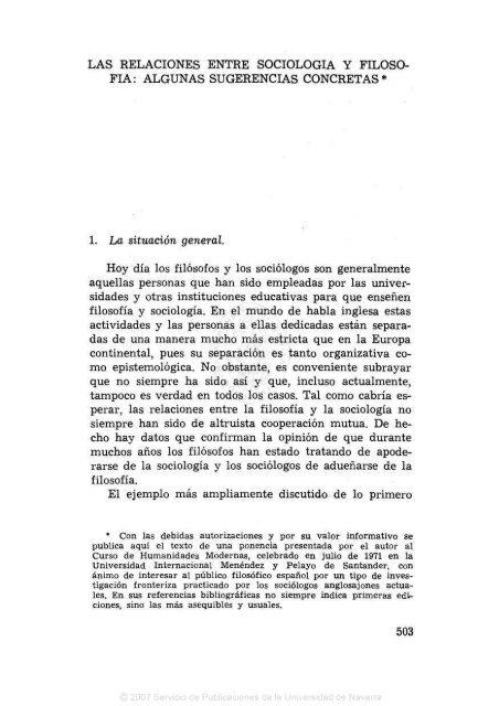 LAS RELACIONES ENTRE SOCIOLOGÍA Y FILOSO- FÍA: ALGUNAS ...