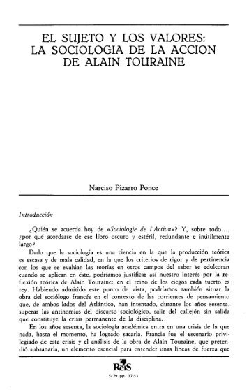 La sociología de la Acción de Alain Touraine. Pizarro Ponce ...