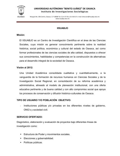 Instituto de Investigaciones Sociológicas - Transparencia UABJO ...