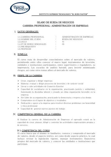 silabo de rueda de negocios carrera profesional ... - IST Buen Pastor