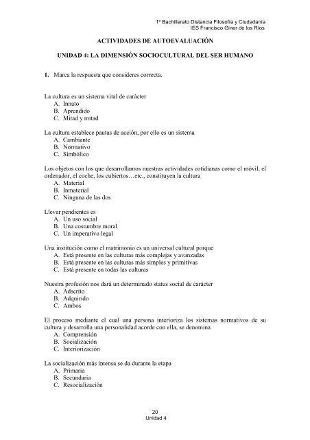 Unidad 4 La dimensión sociocultural del ser humano - adistanciaginer