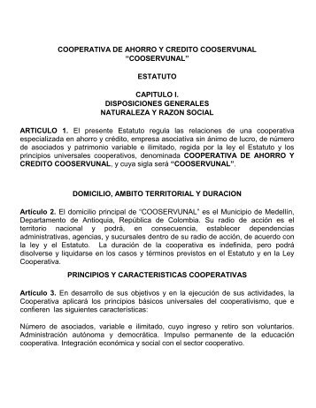 cooperativa de ahorro y credito cooservunal “cooservunal” estatuto ...