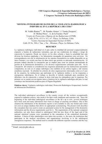 VIII Congreso Regional de Seguridad Radiológica y Nuclear, I ...