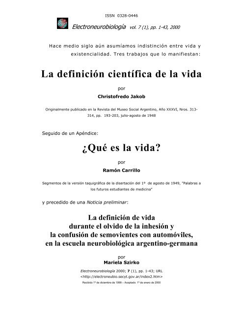 La definición científica de la vida - Electroneurobiología