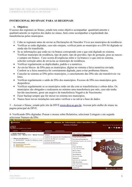 Instrucional do SINASC WEB para as Regionais de Saúde