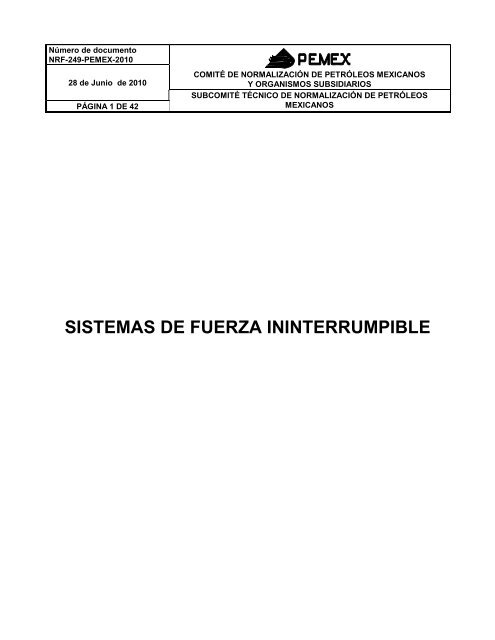 SISTEMAS DE FUERZA ININTERRUMPIBLE - PEMEX.com