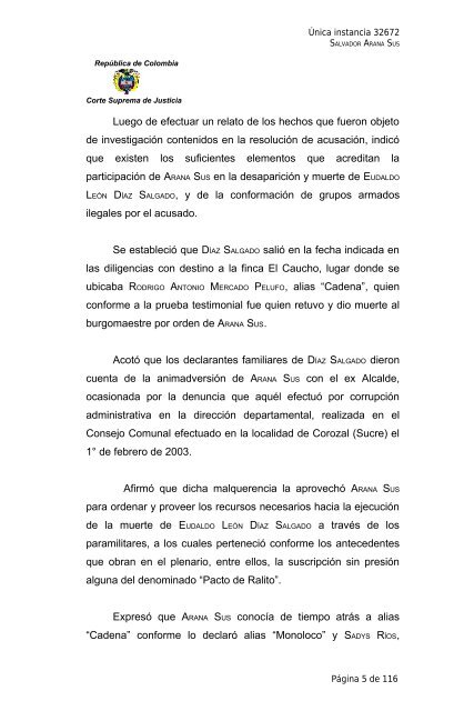 Sentencia contra Salvador Arana - Verdad Abierta