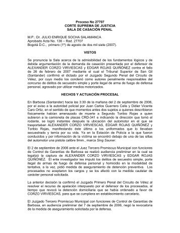 Proceso No 27707 CORTE SUPREMA DE JUSTICIA SALA DE ...