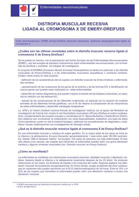 Distrofia muscular de Emery-Dreifuss recesiva ligada al ... - Arene