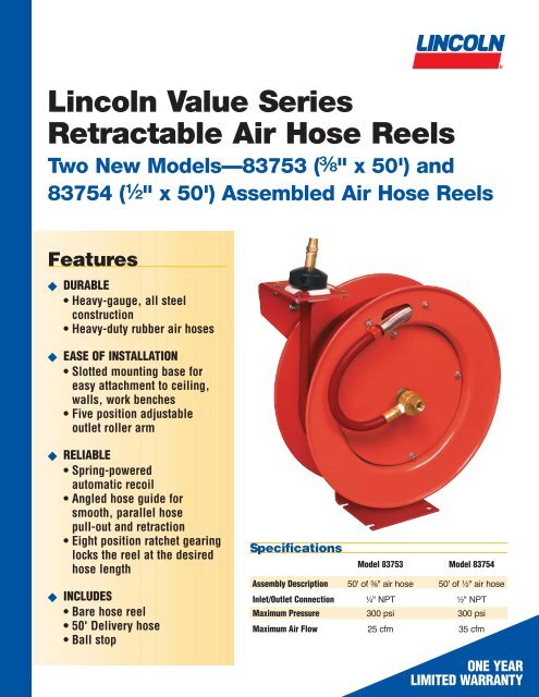 Lincoln Value Series Retractable Air Hose Reels Lincoln Industrial