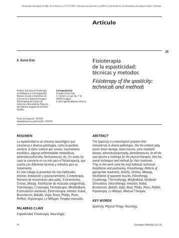 Artículo Fisioterapia de la espasticidad: técnicas y metodos ...