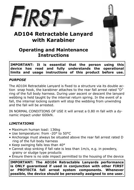 AD104 Retractable Lanyard with Karabiner - Capital Safety