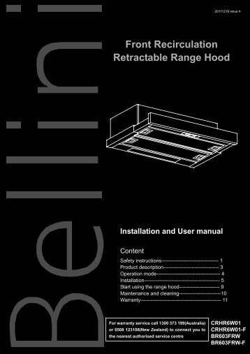 Front Recirculation Retractable Range Hood - Bellini Cooking ...