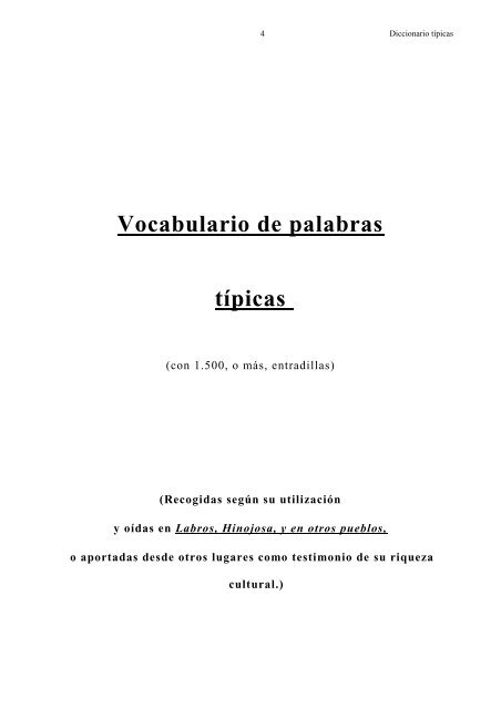 Vocabulario de Palabras Típicas - Por entregas