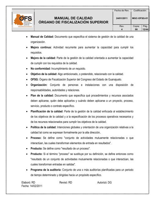 MANUAL DE CALIDAD - Órgano de Fiscalización Superior del ...