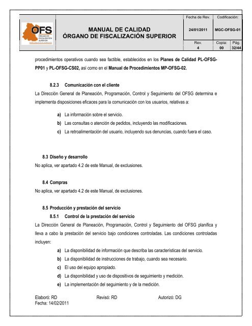 MANUAL DE CALIDAD - Órgano de Fiscalización Superior del ...