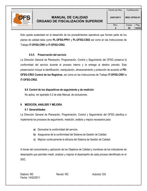 MANUAL DE CALIDAD - Órgano de Fiscalización Superior del ...