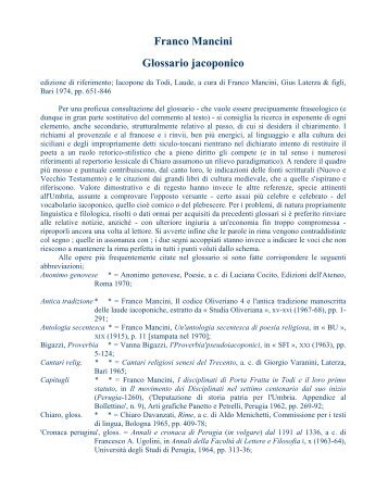 Glossario di Jacopone da Todi - Classici Italiani