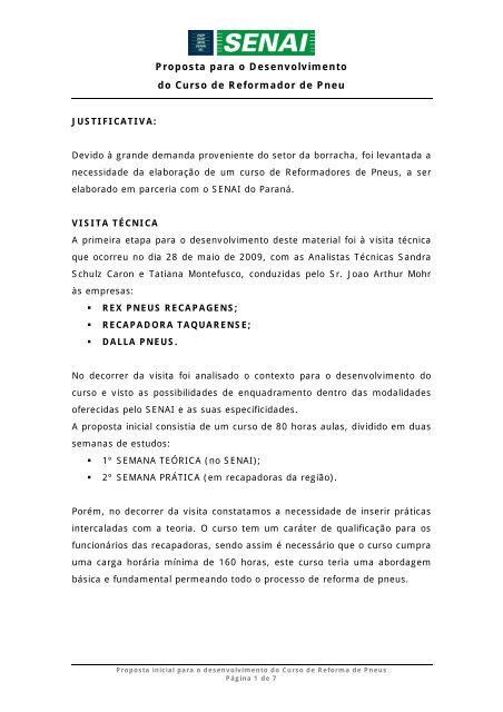 Proposta para o Desenvolvimento do Curso de Reformador ... - Fiep