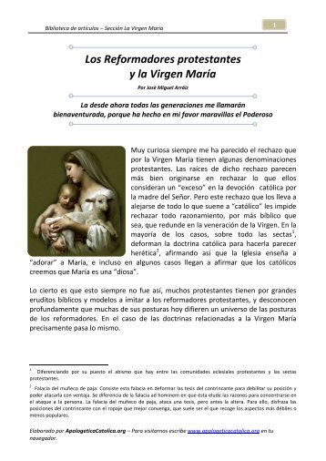 Los Reformadores protestantes y la Virgen María - Apologética ...