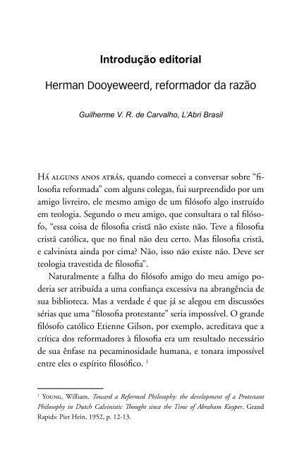 Introdução editorial Herman Dooyeweerd, reformador da razão