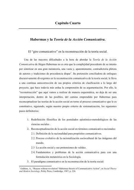 Capítulo Cuarto Habermas y la Teoría de la Acción Comunicativa.