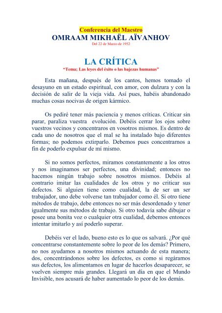 las leyes del éxito o fracaso y las bajezas humanas - OMRAAM