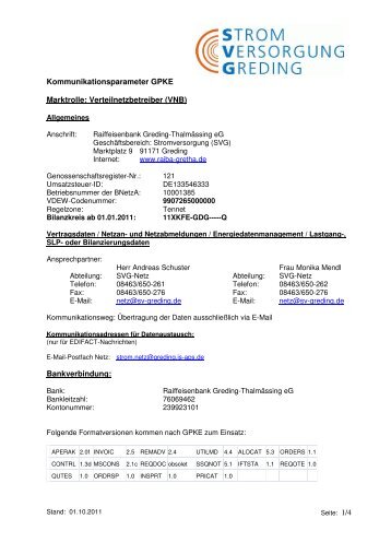 Kommunikationsparameter GPKE 09_2011 - Raiffeisenbank ...