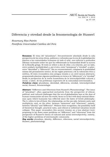 Diferencia y otredad desde la fenomenología de Husserl - SciELO