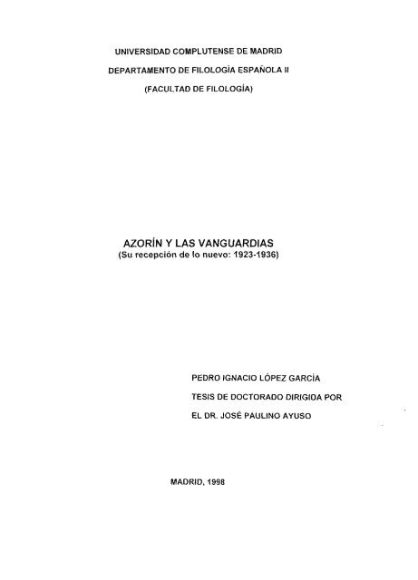 AZORIN Y LAS VANGUARDIAS - Biblioteca de la Universidad ...