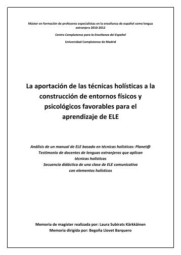 La aportación de las técnicas holísticas a la ... - Laura Subirats