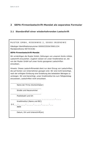 2 SEPA-Firmenlastschrift-Mandat als separates Formular