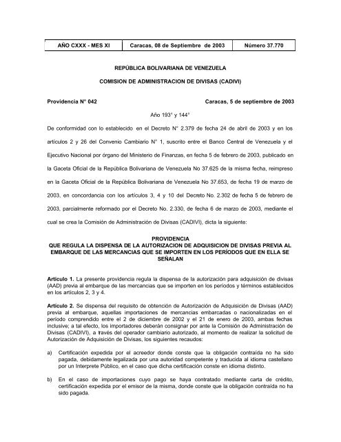 Providencia N° 042 - Banco de Venezuela