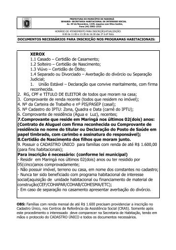 Inscrições em programas habitacionais - Maringa.pr.gov.br